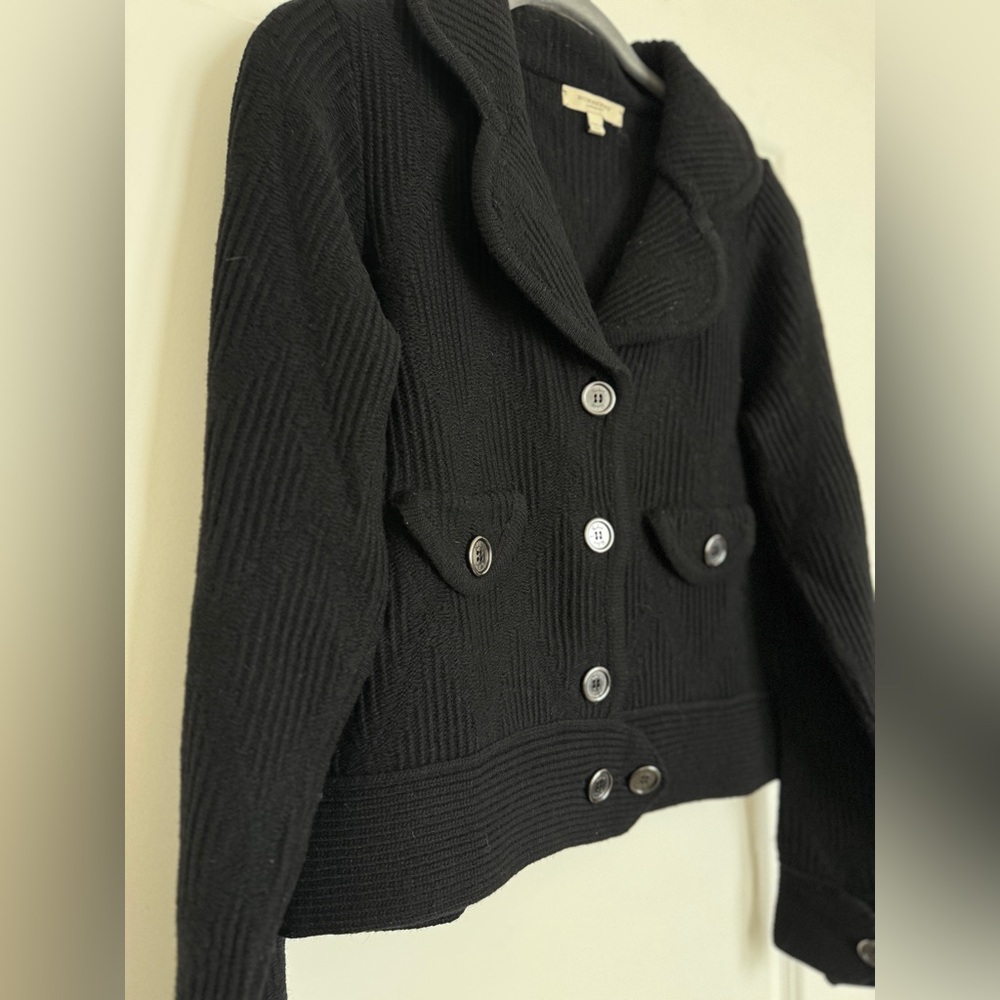 Burberry Black Ribbed Button-Up Wool Sweater Jacket - Picture 7 of 16